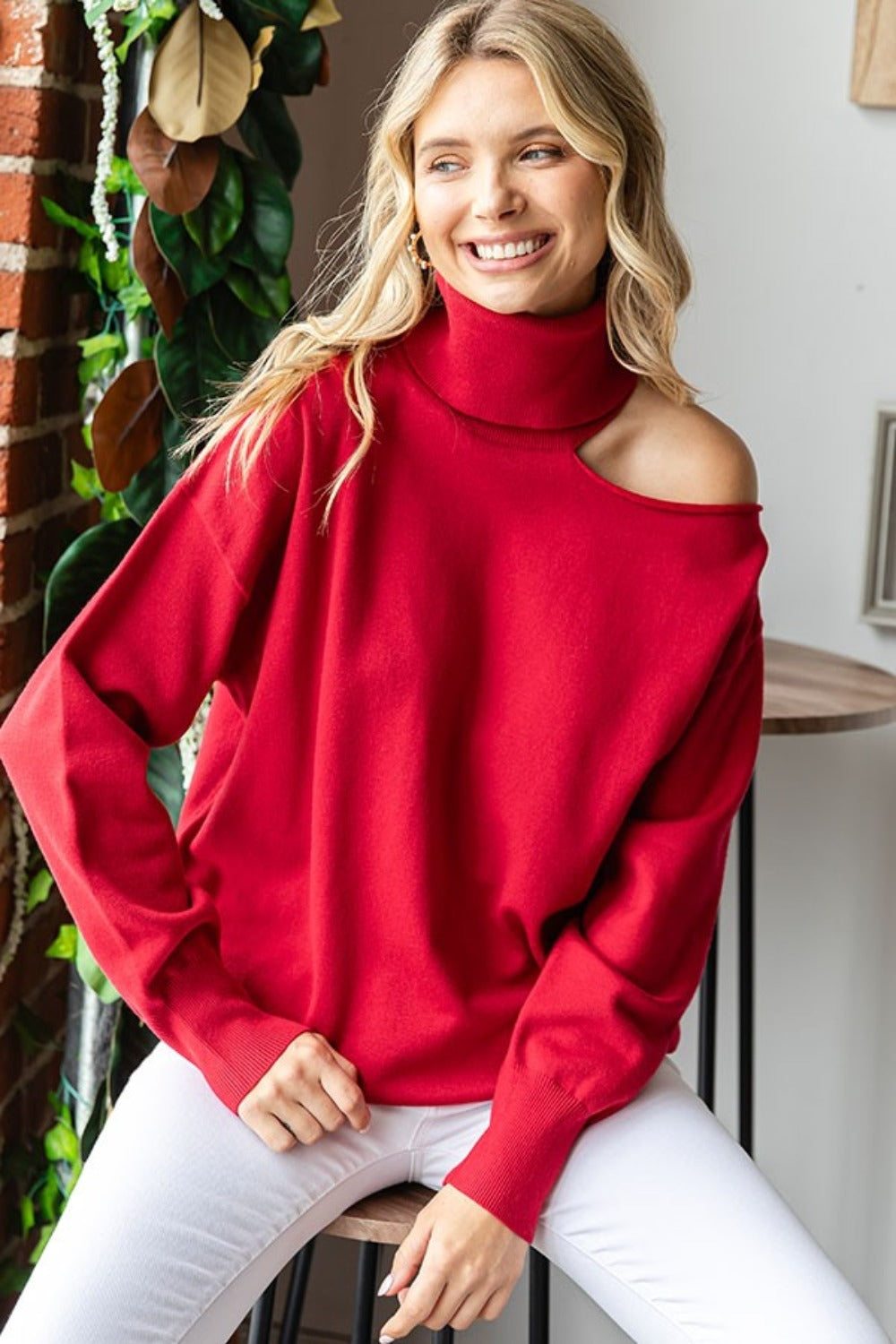 First Love Cut Out Shoulder Turtleneck Sweater Luxe Trendsi   