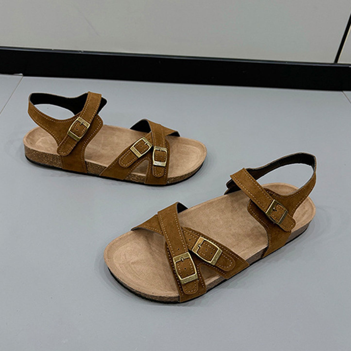 Open Toe Flat Buckle Sandals  Trendsi   