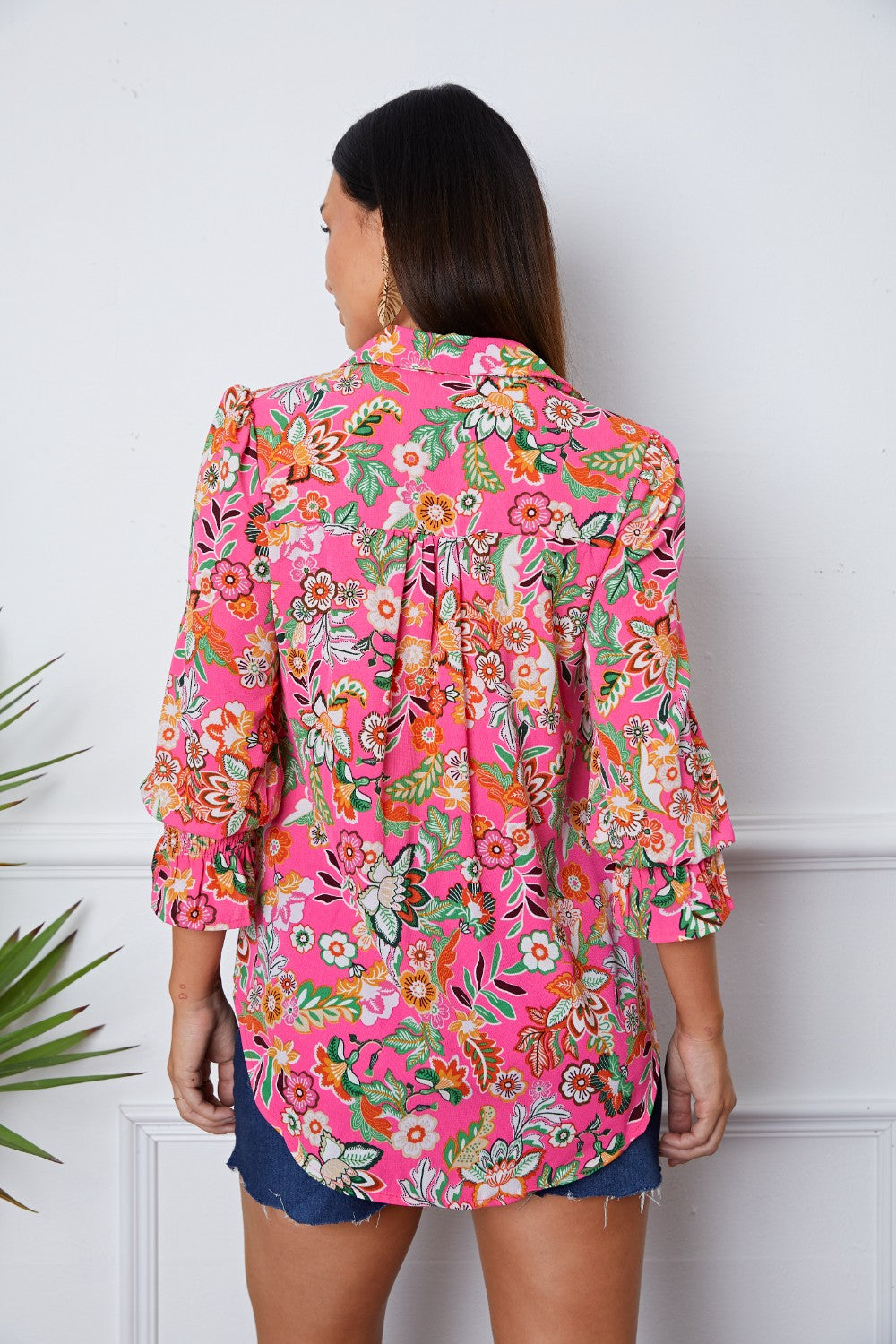 Floral Button Up Flounce Sleeve Shirt Blouse Trendsi   