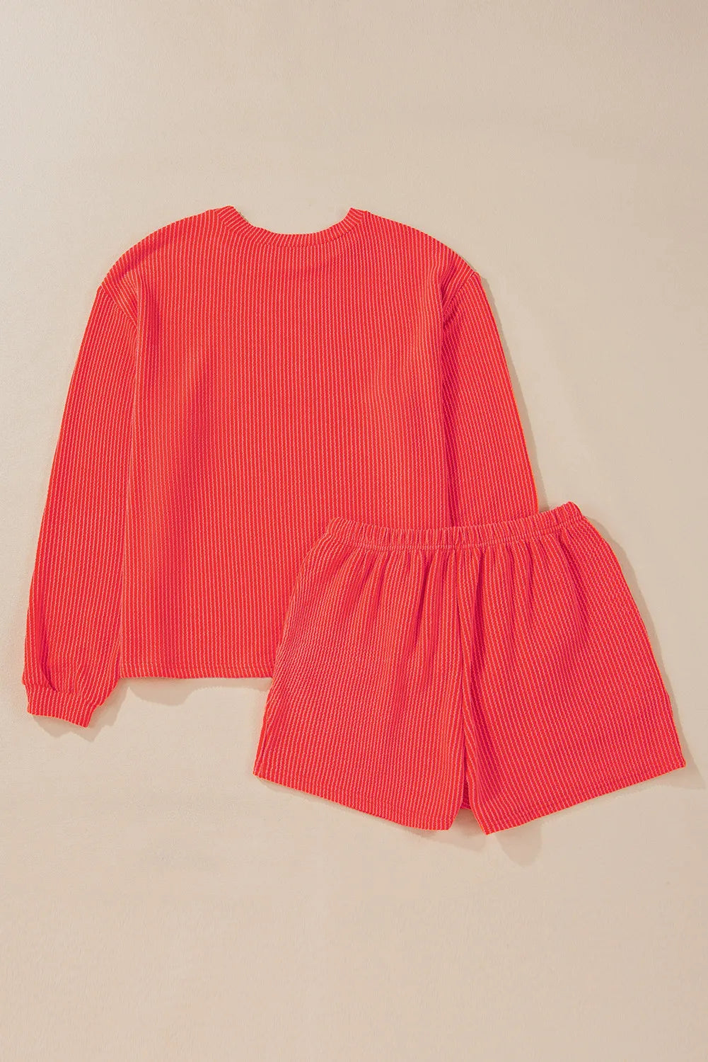 Round Neck Long Sleeve Top and Shorts Set  Trendsi   