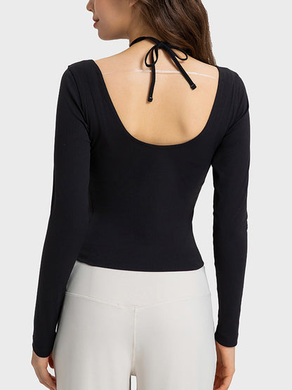 Millennia Halter Neck Long Sleeve Sporty Top  Trendsi   