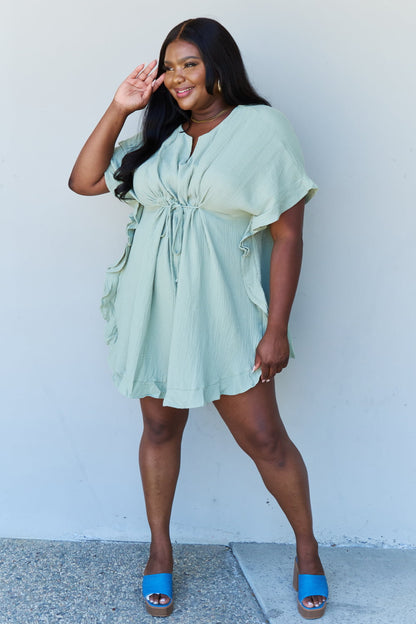 Ninexis Out Of Time Full Size Ruffle Hem Dress with Drawstring Waistband in Light Sage Sale Trendsi   