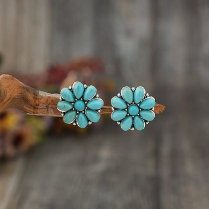 Alloy Turquoise Flower Stud Earrings  Trendsi   