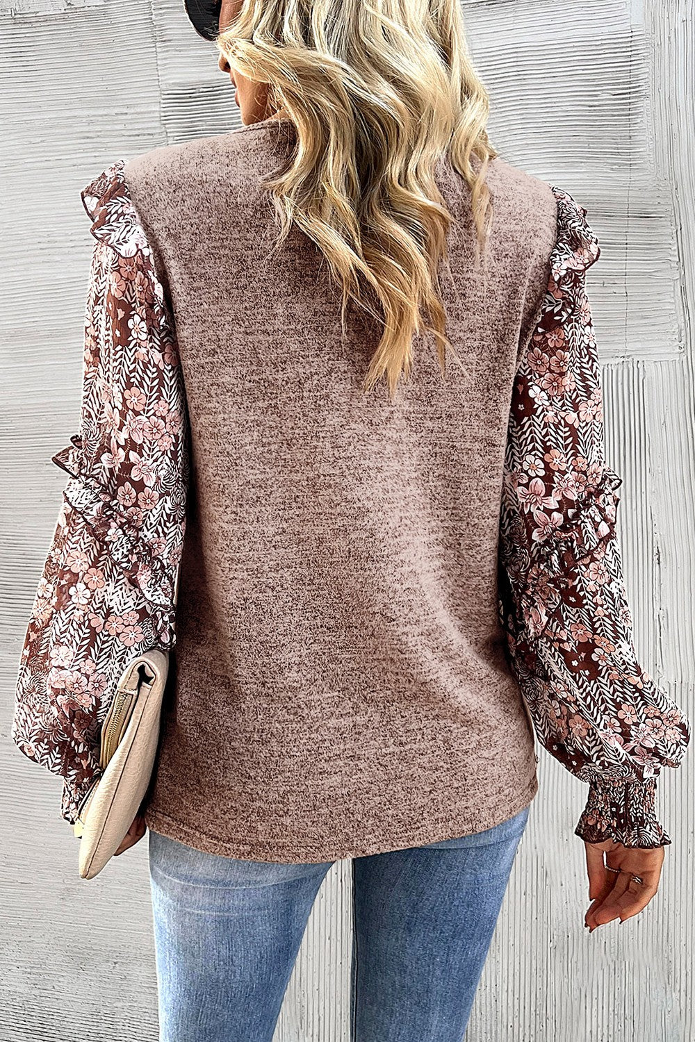 Heathered Floral Frill Lantern Sleeve Blouse Blouse Trendsi   