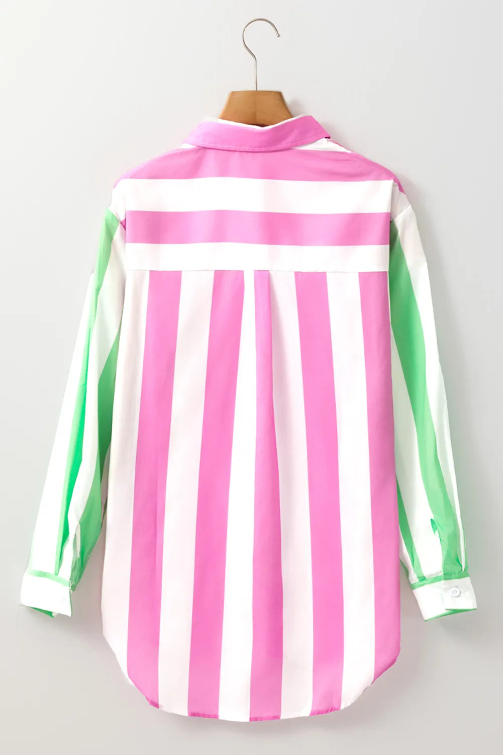 Contrast Stripes Collared Neck Long Sleeve Shirt Blouse Trendsi   