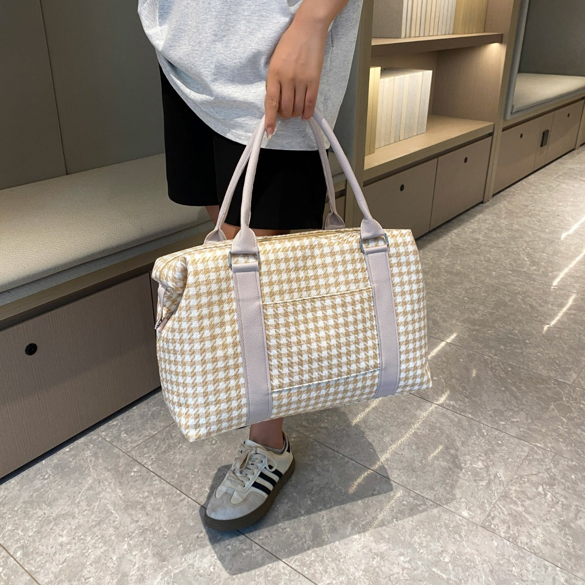 Houndstooth Canvas Travel Bag  Trendsi   