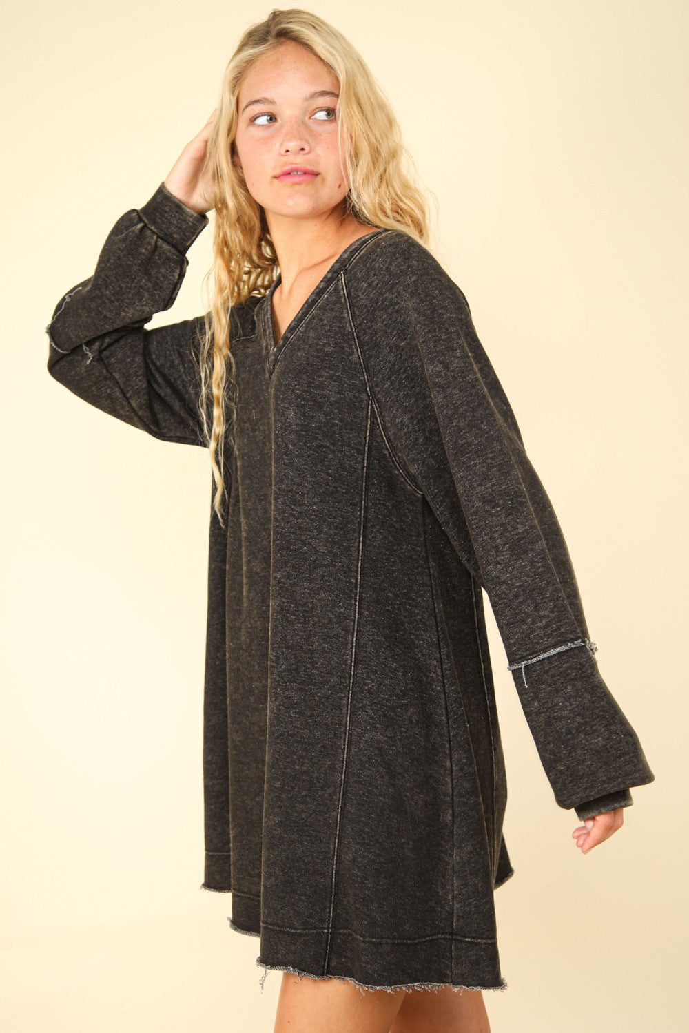 VERY J Mineral Washed Oversized A-Line Mini Dress Luxe Trendsi   