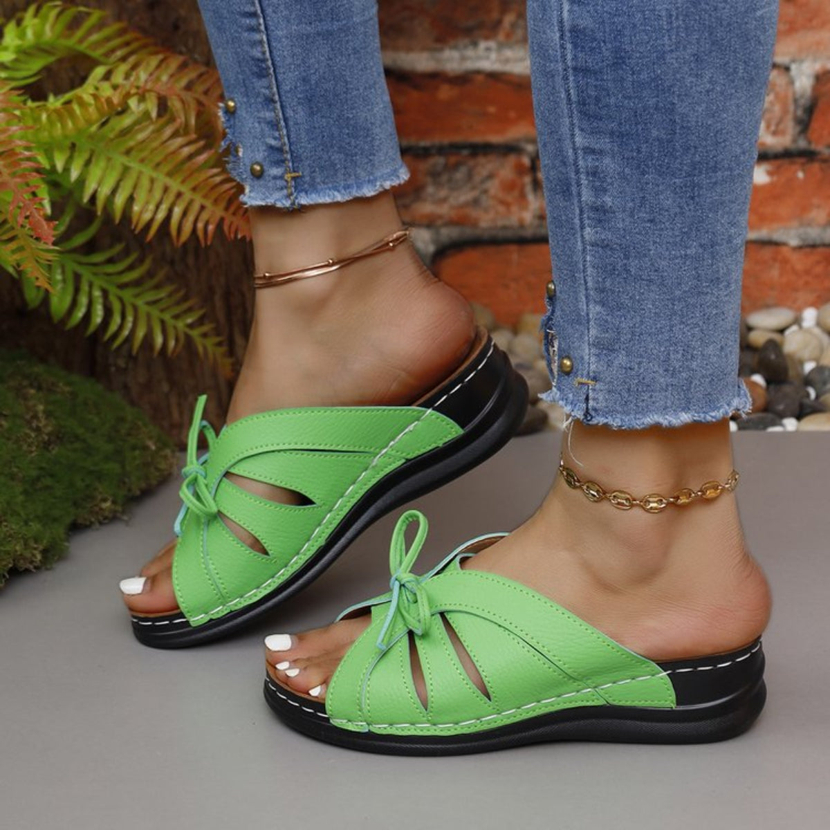 Tied Open Toe Low Heel Sandals  Trendsi Neon Green 36(US5) 