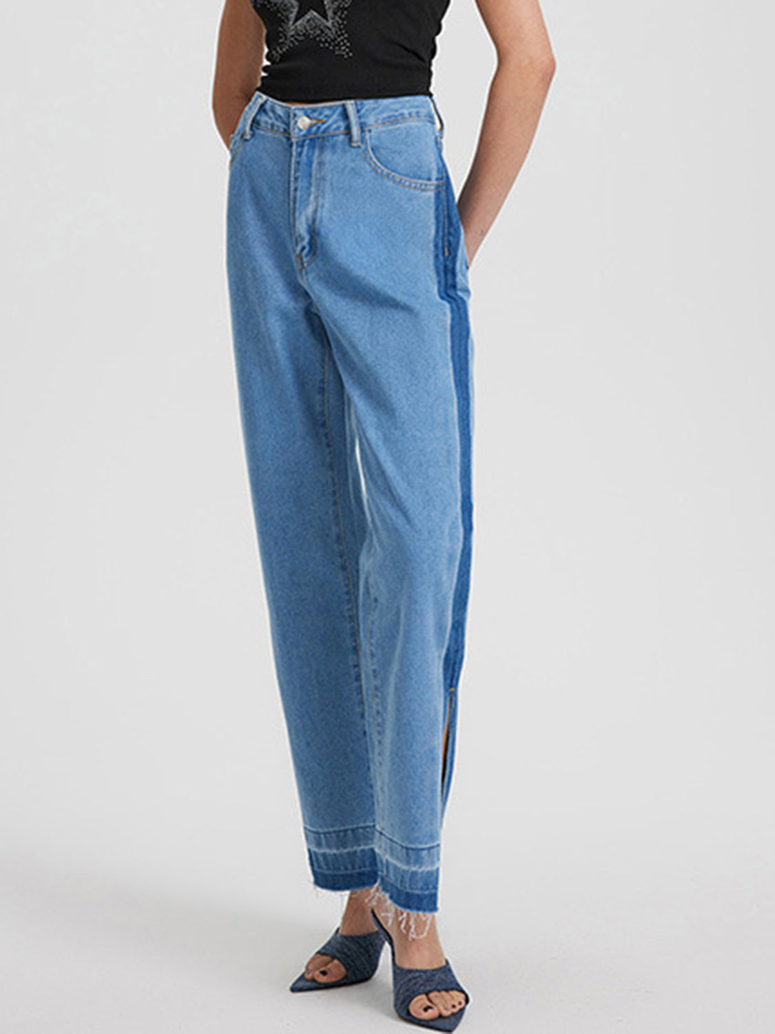 Slit Straight Leg Jeans with Pockets  Trendsi   