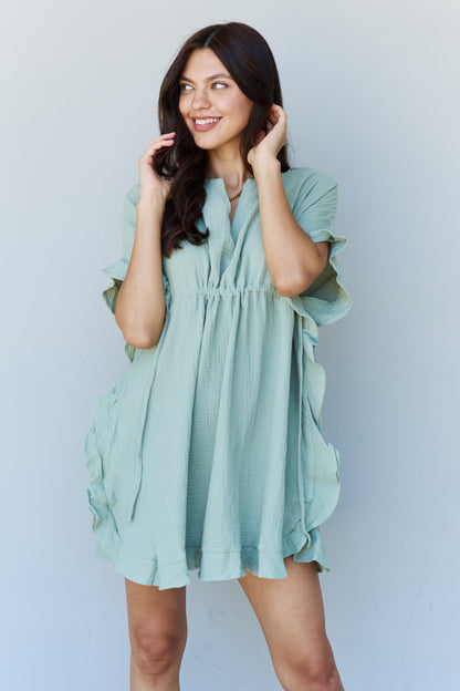 Ninexis Out Of Time Full Size Ruffle Hem Dress with Drawstring Waistband in Light Sage Sale Trendsi   