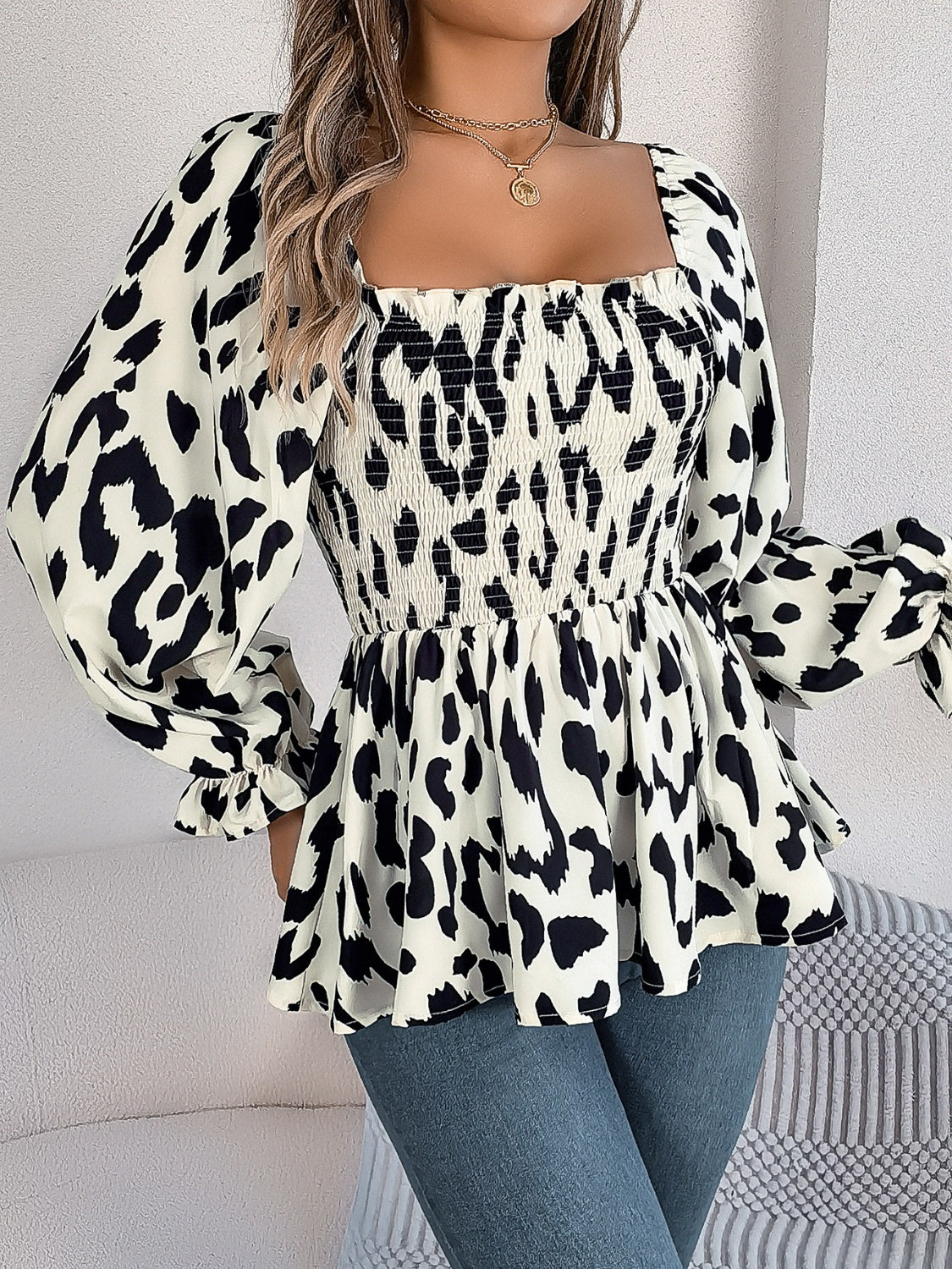 Square Neck Flounce Sleeve Blouse Blouse Trendsi   