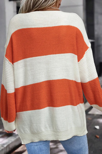 Color Block Dropped Shoulder V-Neck Sweater  Trendsi   