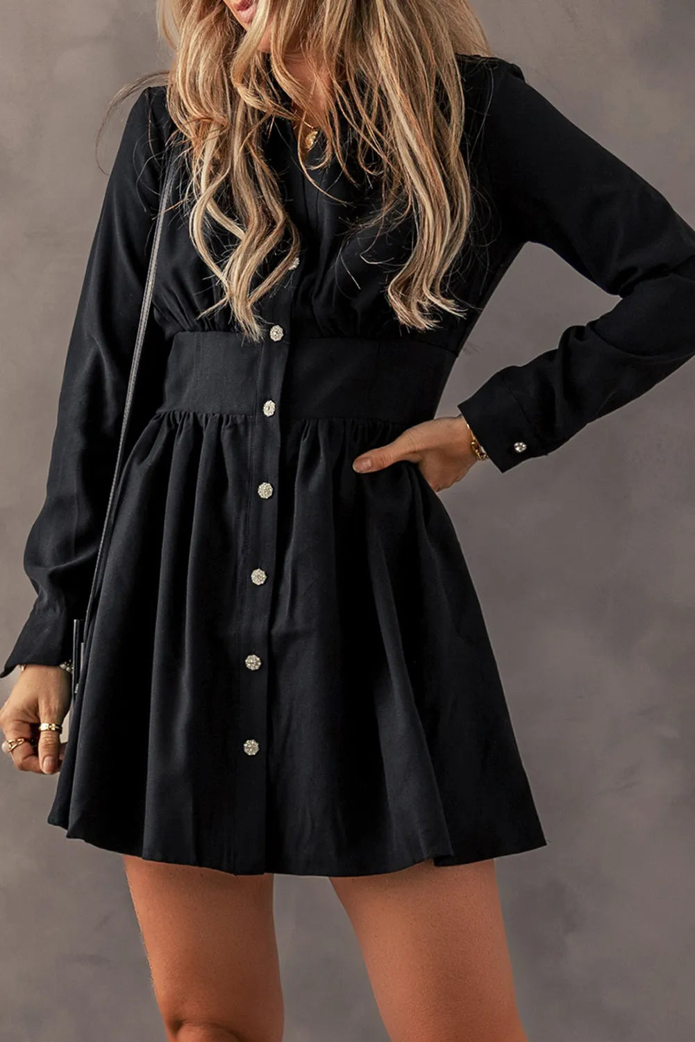 Ruched Button Up Long Sleeve Dress  Trendsi   