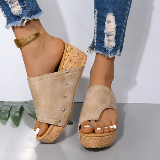 PU Leather Wedge Sandals  Trendsi Dust Storm 36(US5) 