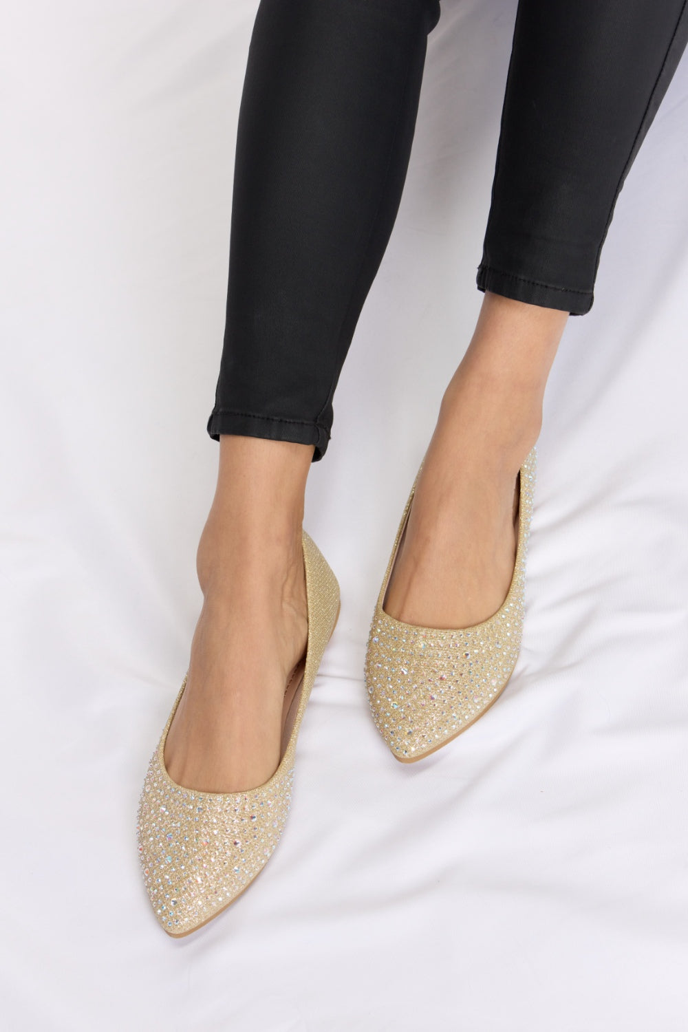 Forever Link Rhinestone Point Toe Flat Slip-Ons  Trendsi   