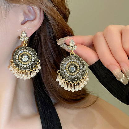 Rhinestone Alloy Bead Dangle Earrings  Trendsi White One Size 