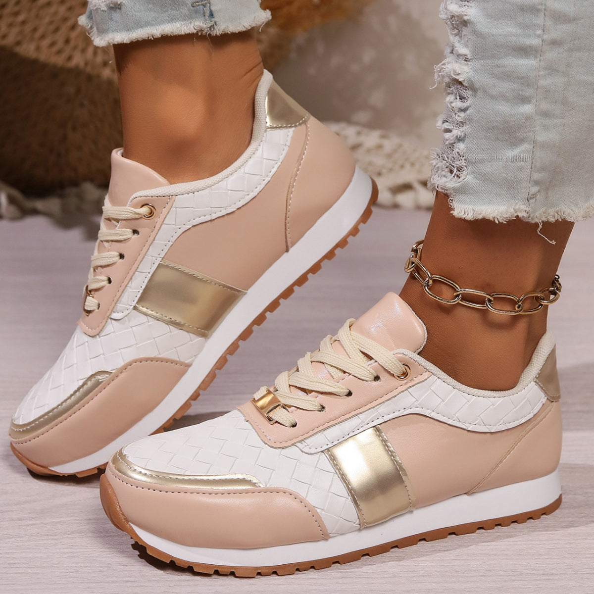 Lace-Up PU Leather Sneakers  Trendsi   