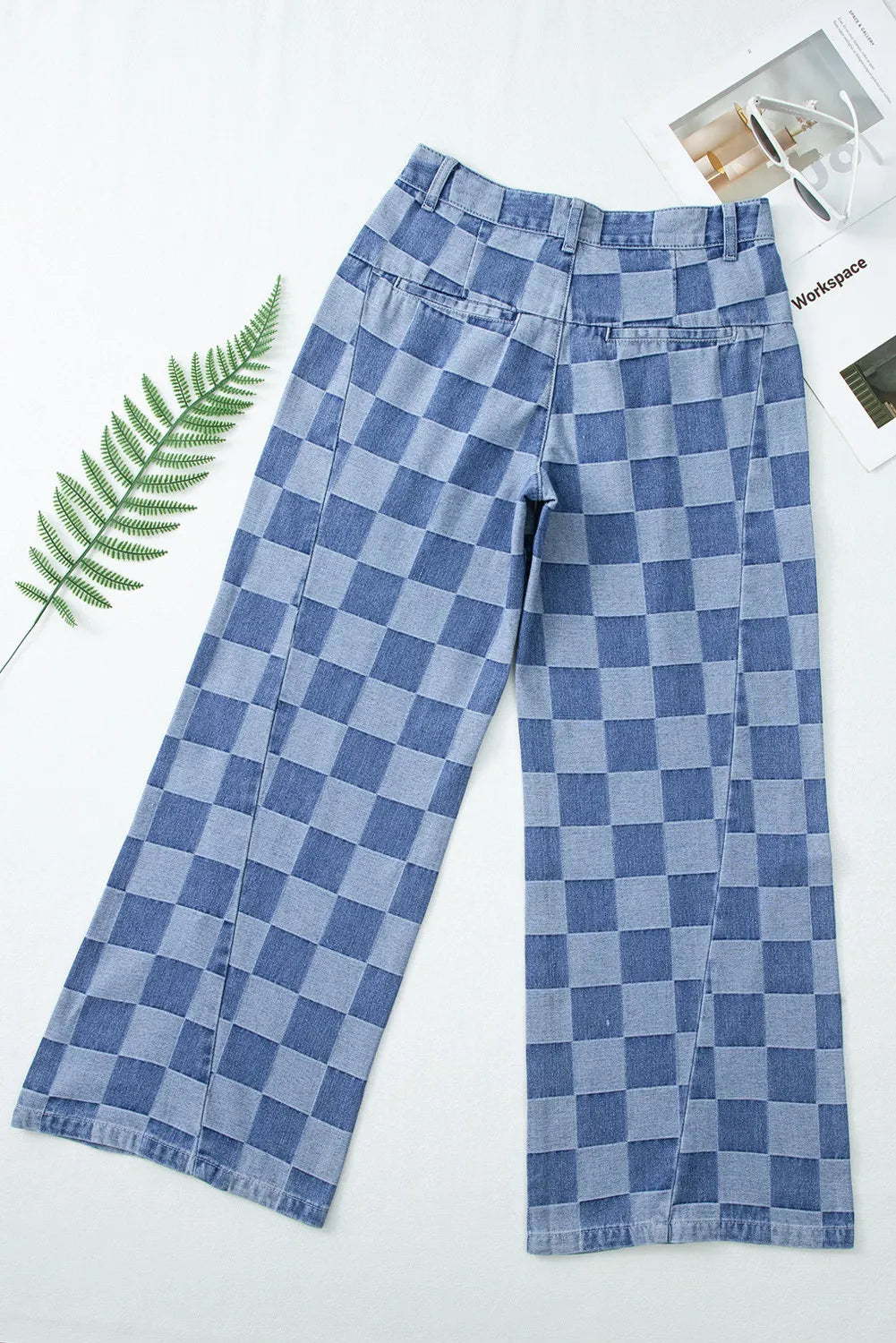 Checkered Wide Leg Jeans with Pockets  Trendsi   