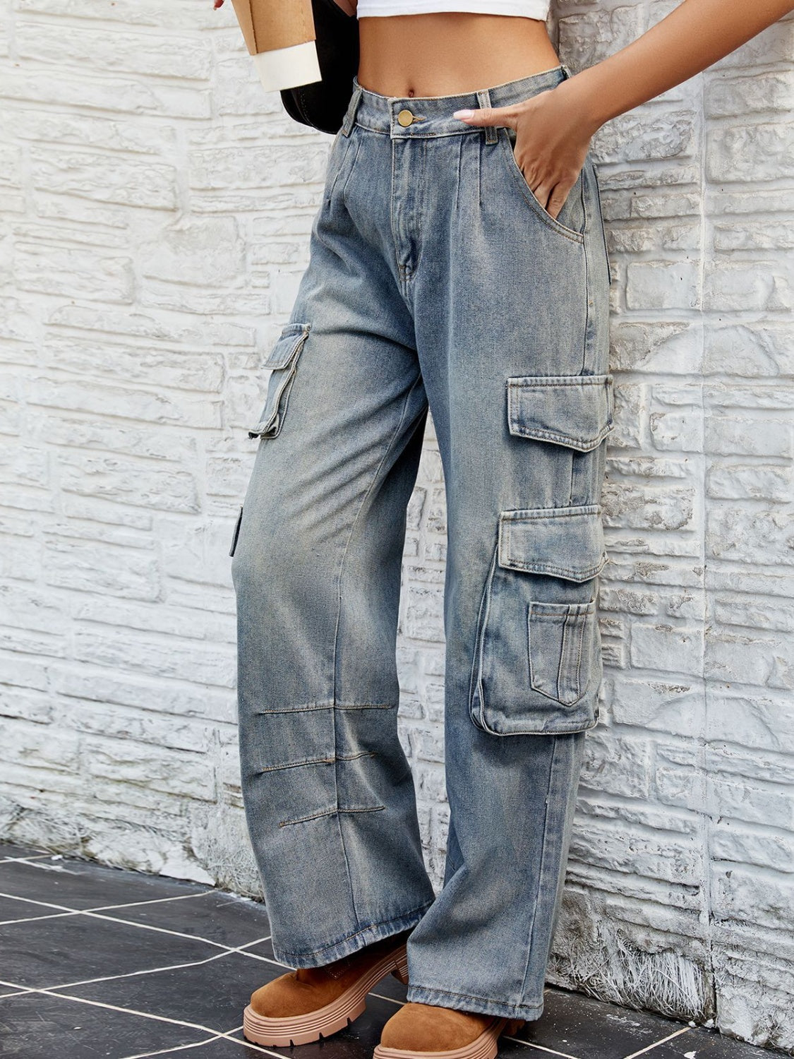 Washed Jeans with Pockets  Trendsi   