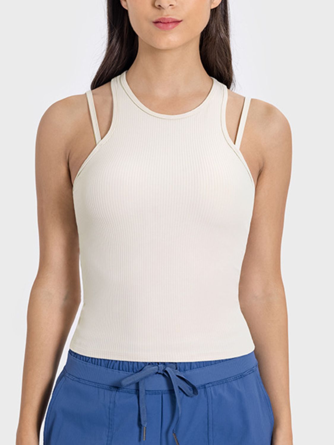 Millennia Cutout Round Neck Racerback Active Tank  Trendsi   