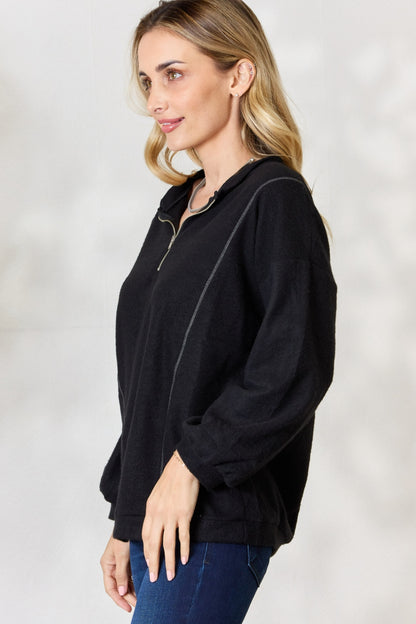 BiBi Half Zip Brushed Terry Long Sleeve Top Sale Trendsi   