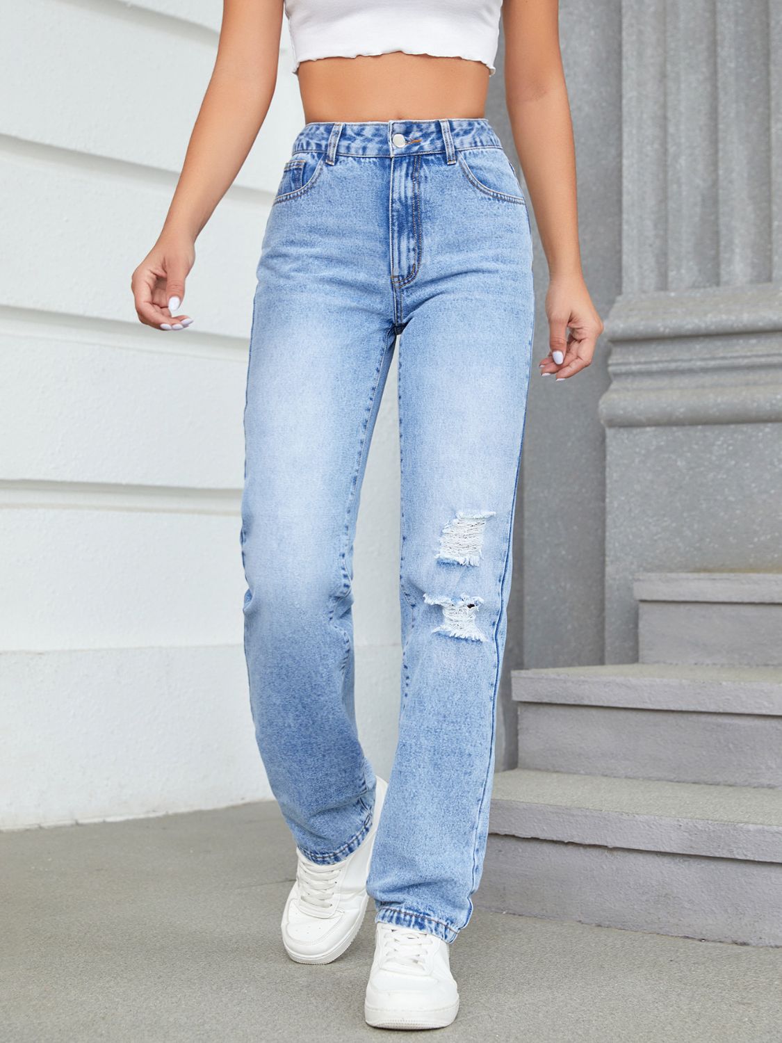 Distressed Jeans with Pockets  Trendsi Light XS 