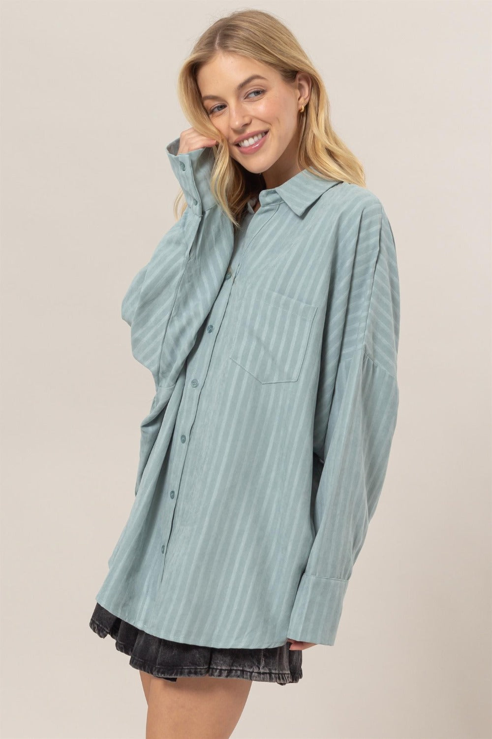 HYFVE Stripe Button Down Long Sleeve Oversized Shirt  Trendsi   