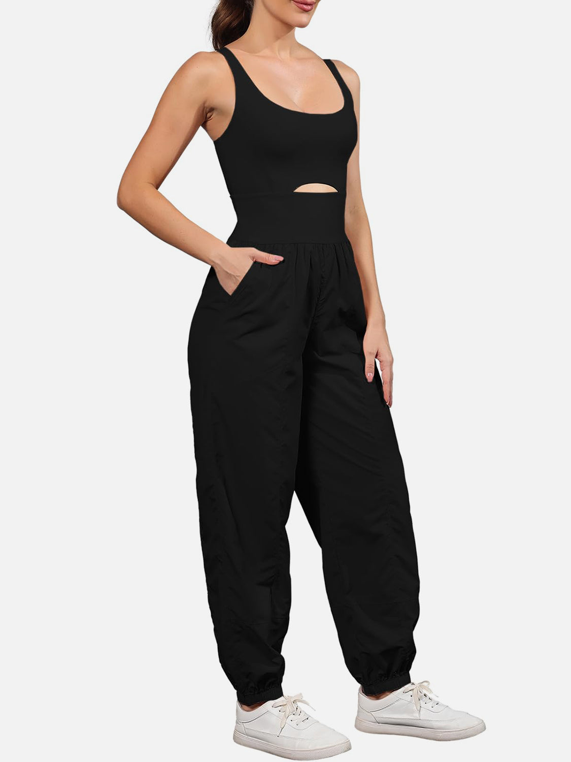 Cutout Scoop Neck Wide Strap Jumpsuit  Trendsi   