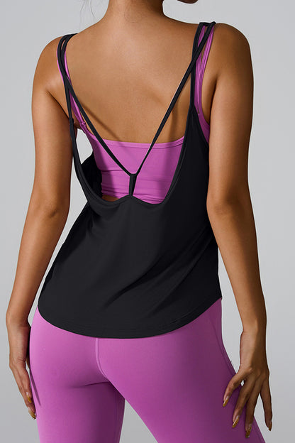 Crisscross Round Neck Active Tank  Trendsi   