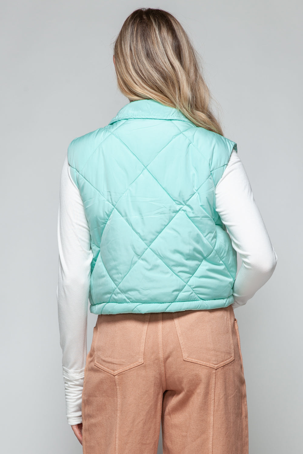 Snobbish Snap Down Quilted Crop Vest  Trendsi   