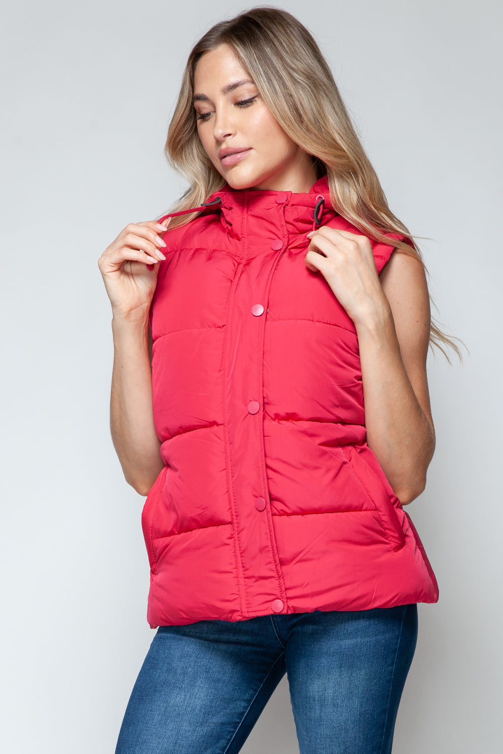 Snobbish Snap and Zip Closure Hooded Vest  Trendsi   