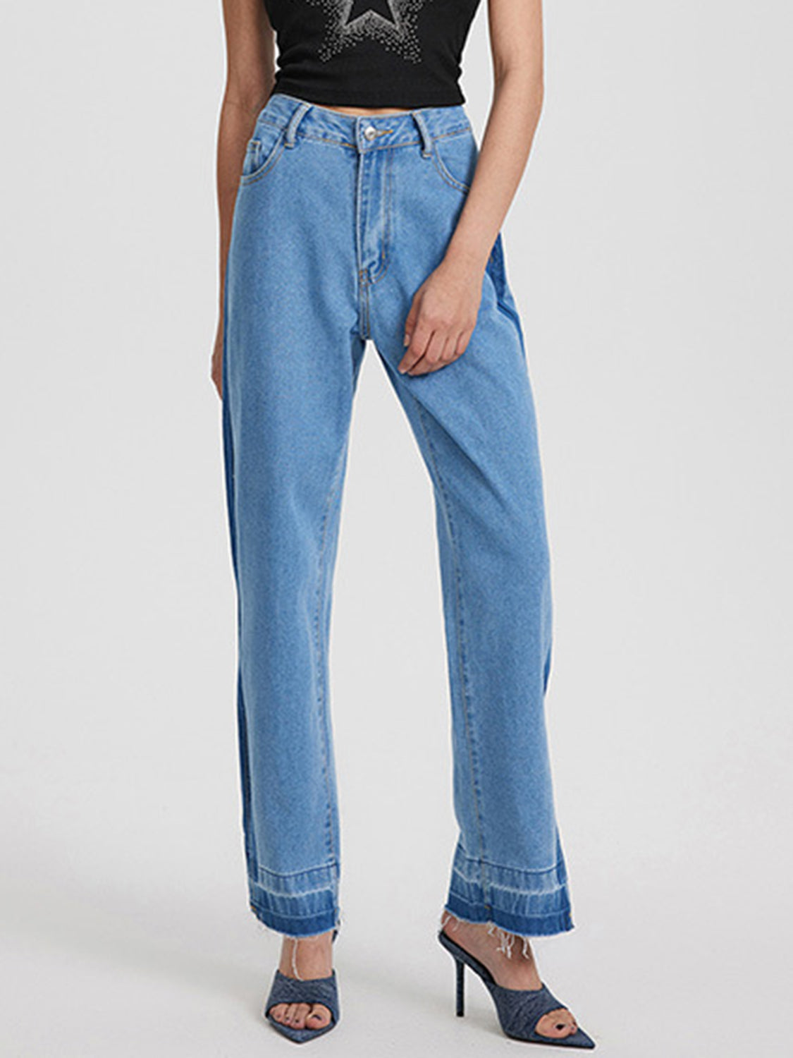 Slit Straight Leg Jeans with Pockets  Trendsi   