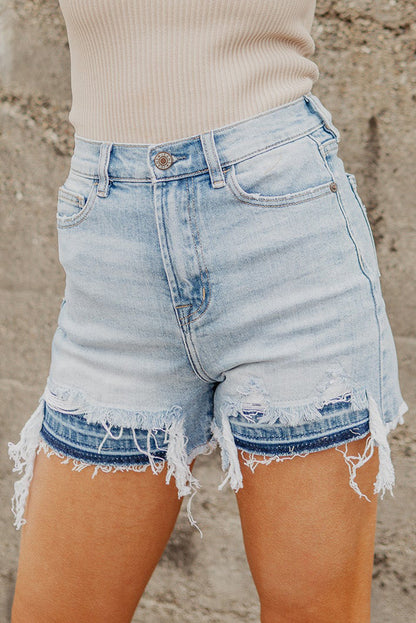 High Waist Raw Hem Denim Shorts  Trendsi   