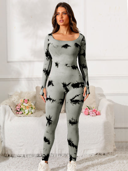 Scoop Neck Long Sleeve Active Jumpsuit  Trendsi Gray S 