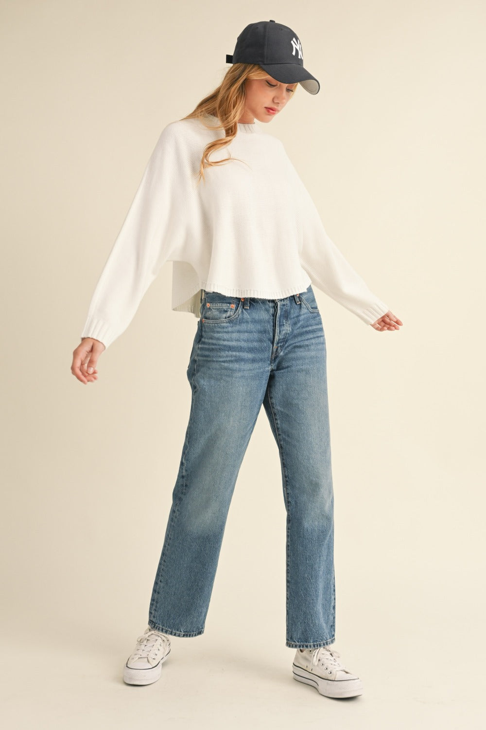 Mable Round Neck Dolman Sleeve Cropped Sweater  Trendsi   