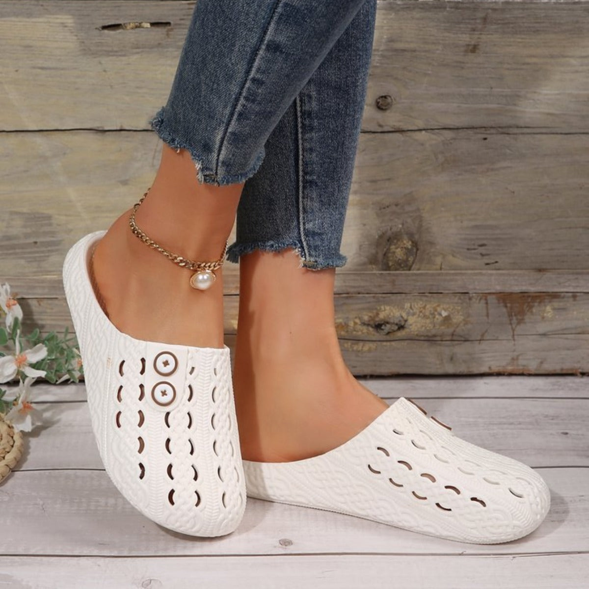 Round Toe PVC Flat Sandals  Trendsi   