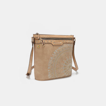 Nicole Lee USA Metallic Stitching Embroidery Inlaid Rhinestone Crossbody Bag  Trendsi   