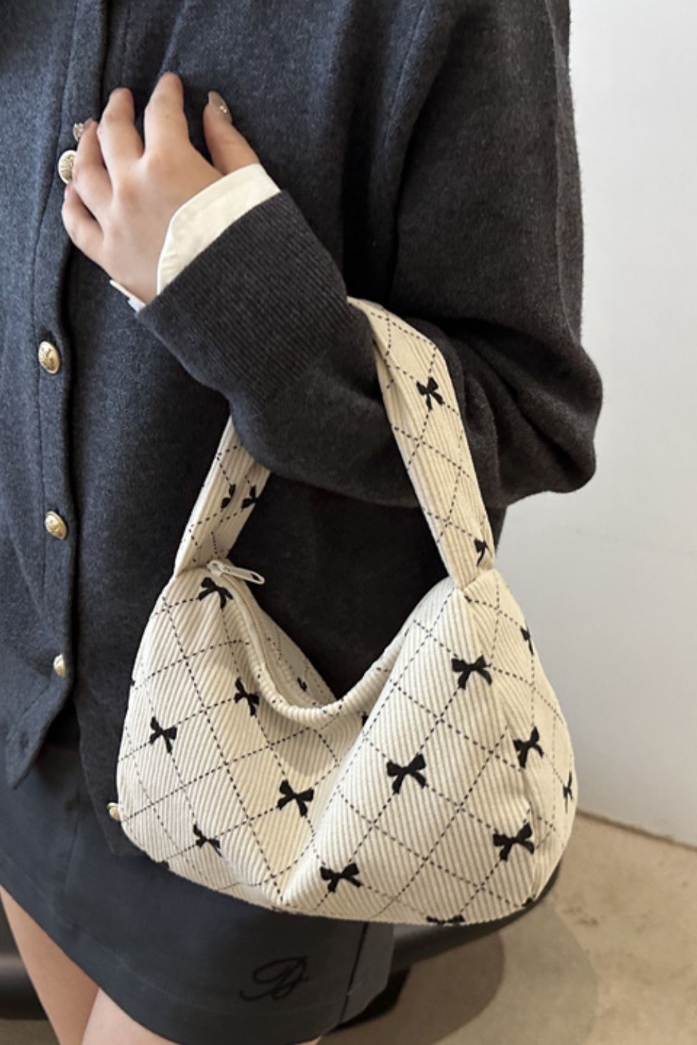 Corduroy Quilted Bow Handbag  Trendsi   