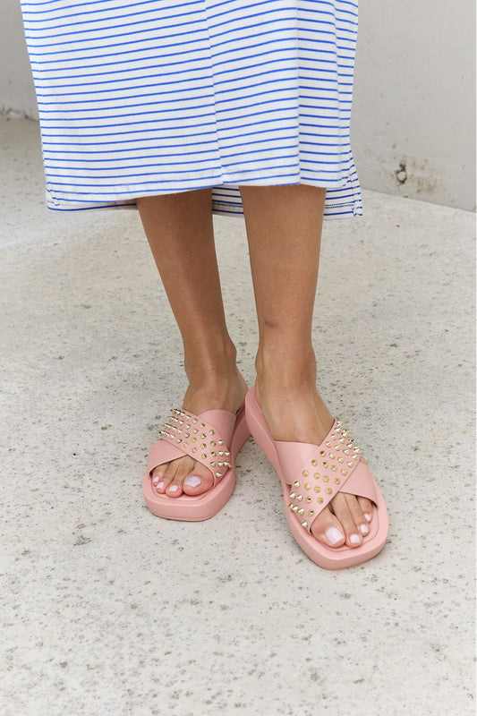 Forever Link Studded Cross Strap Sandals in Blush  Trendsi Blush 6 