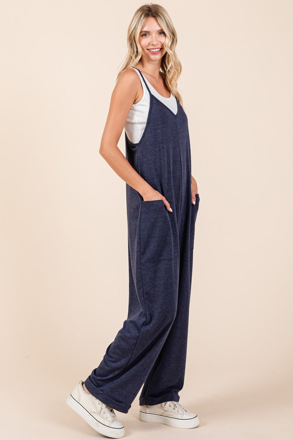 Mittoshop Patch Pocket Wide Leg Sleeveless Jumpsuit  Trendsi   