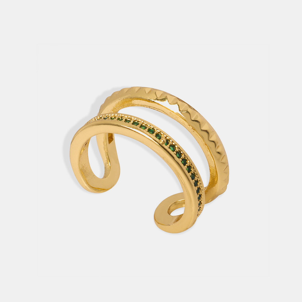 Gold-Plated Czech Diamond Double-Layered Ring Rings Trendsi   