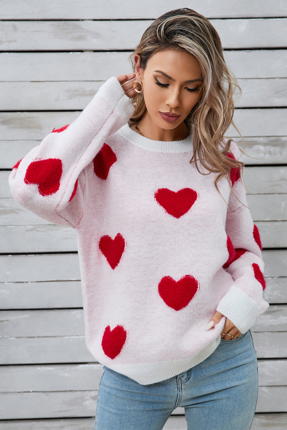 Angel Wings Heart Round Neck Long Sleeve Sweater  Trendsi   