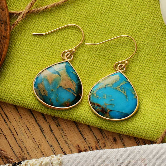 18K Gold-Plated Natural Stone Earrings  Trendsi Sky Blue One Size 