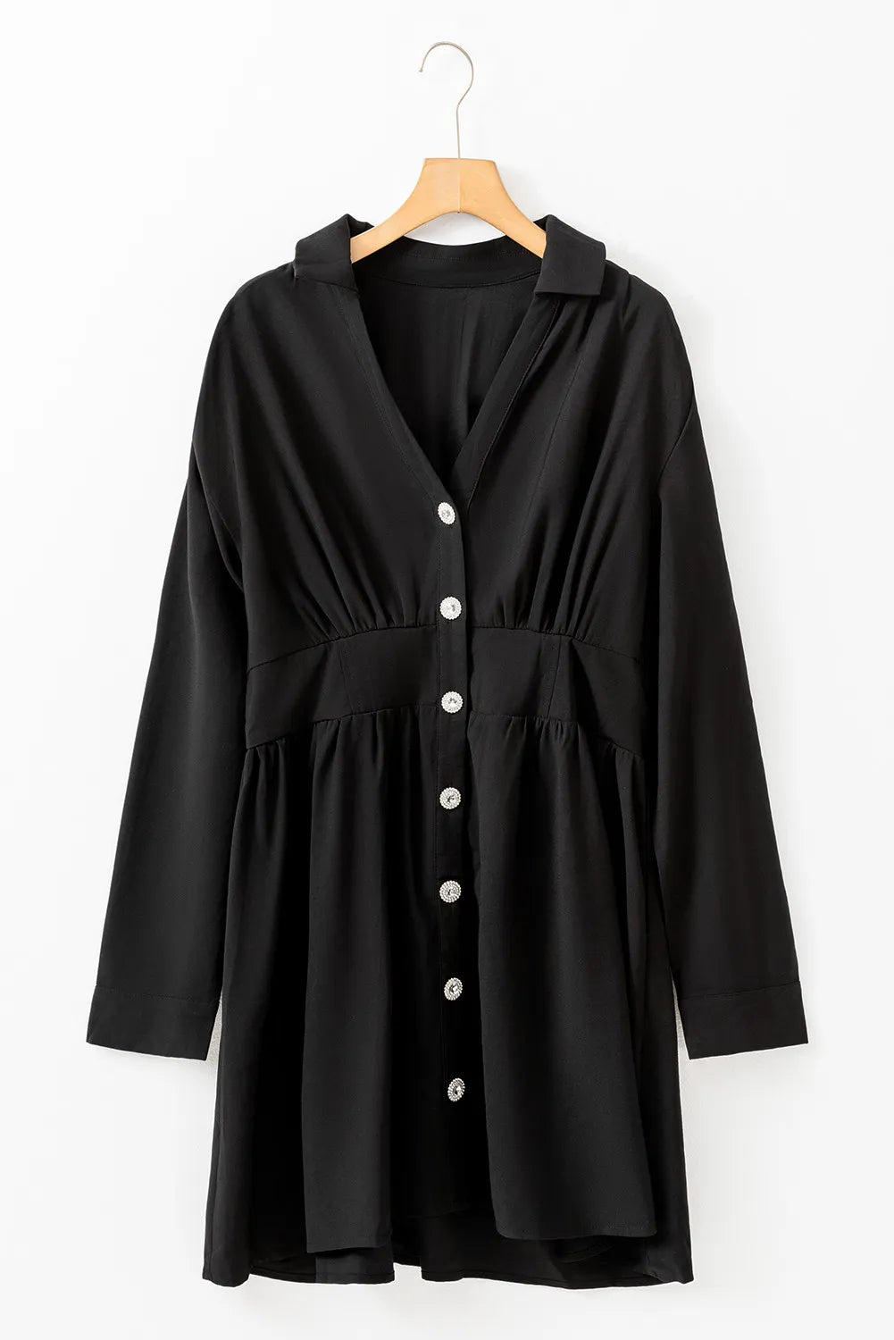 Ruched Button Up Long Sleeve Dress  Trendsi   