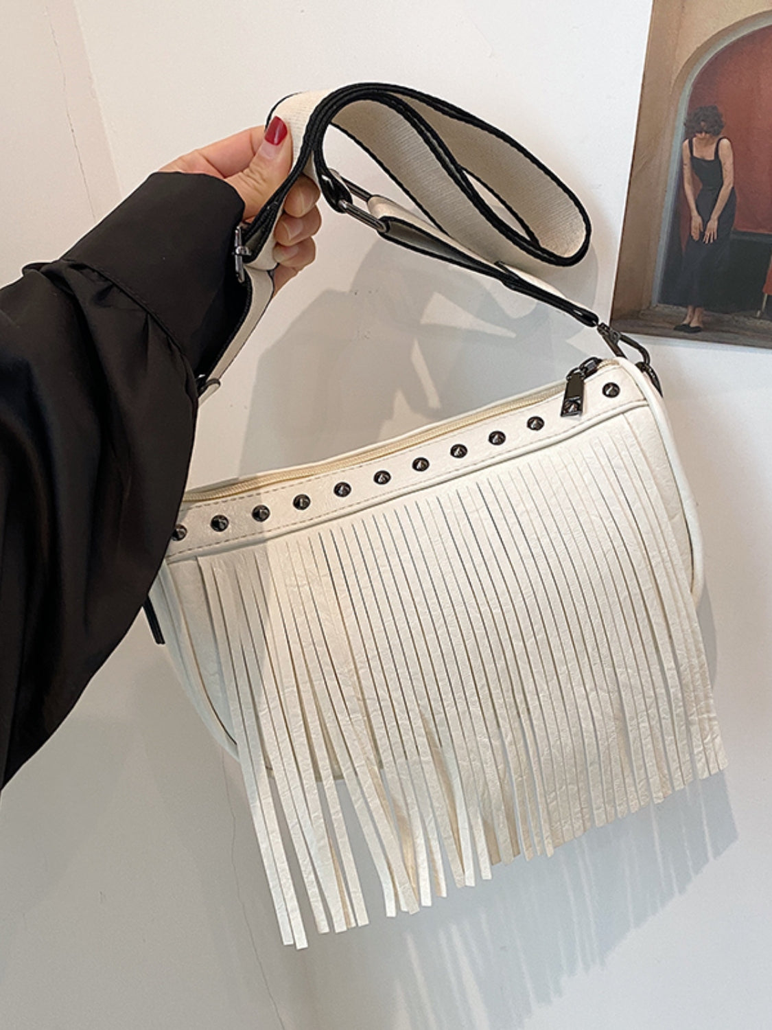 PU Leather Fringe Studded Crossbody Bag  Trendsi   