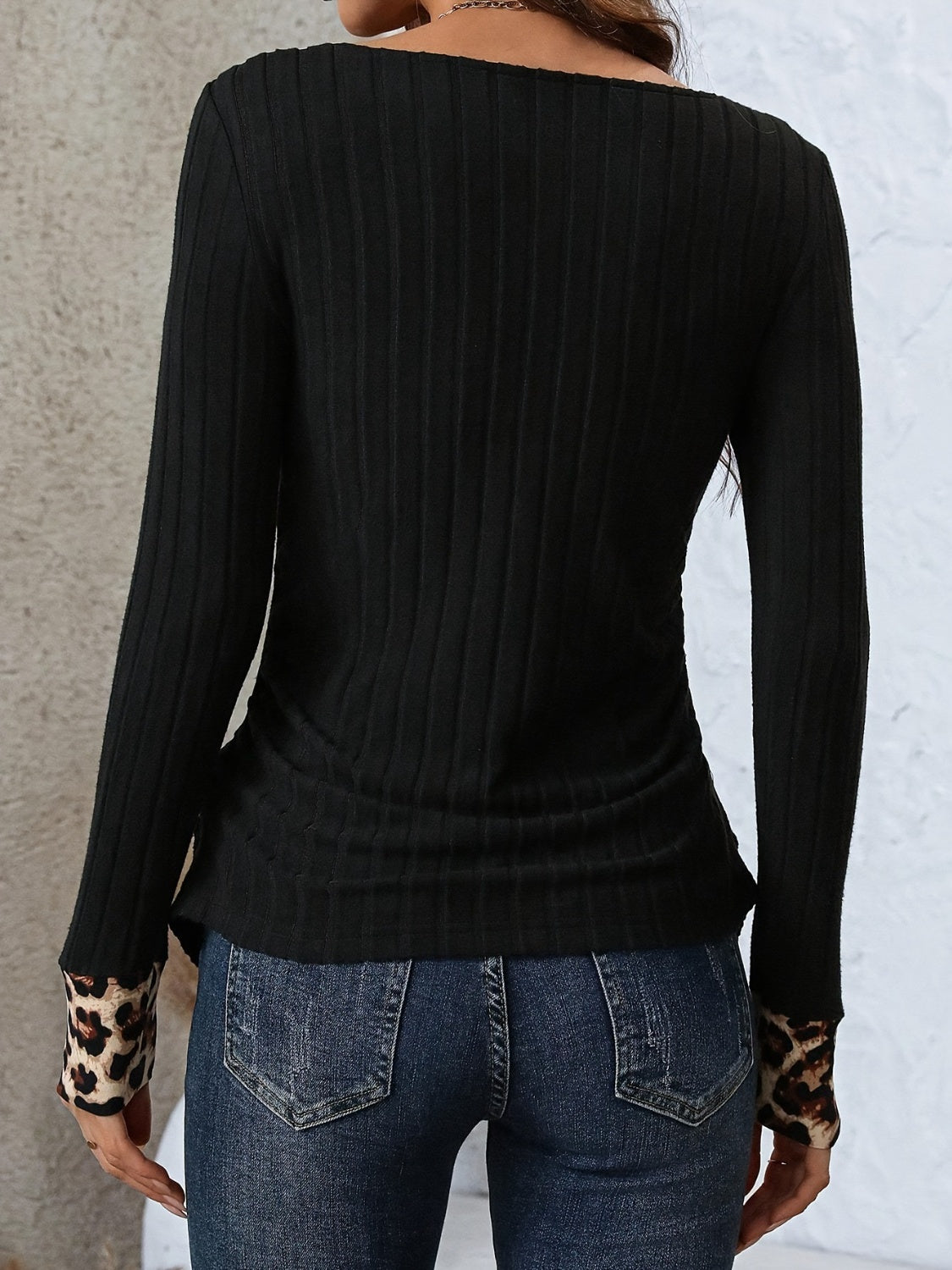 Leopard Boat Neck Long Sleeve T-Shirt T-Shirt Trendsi   