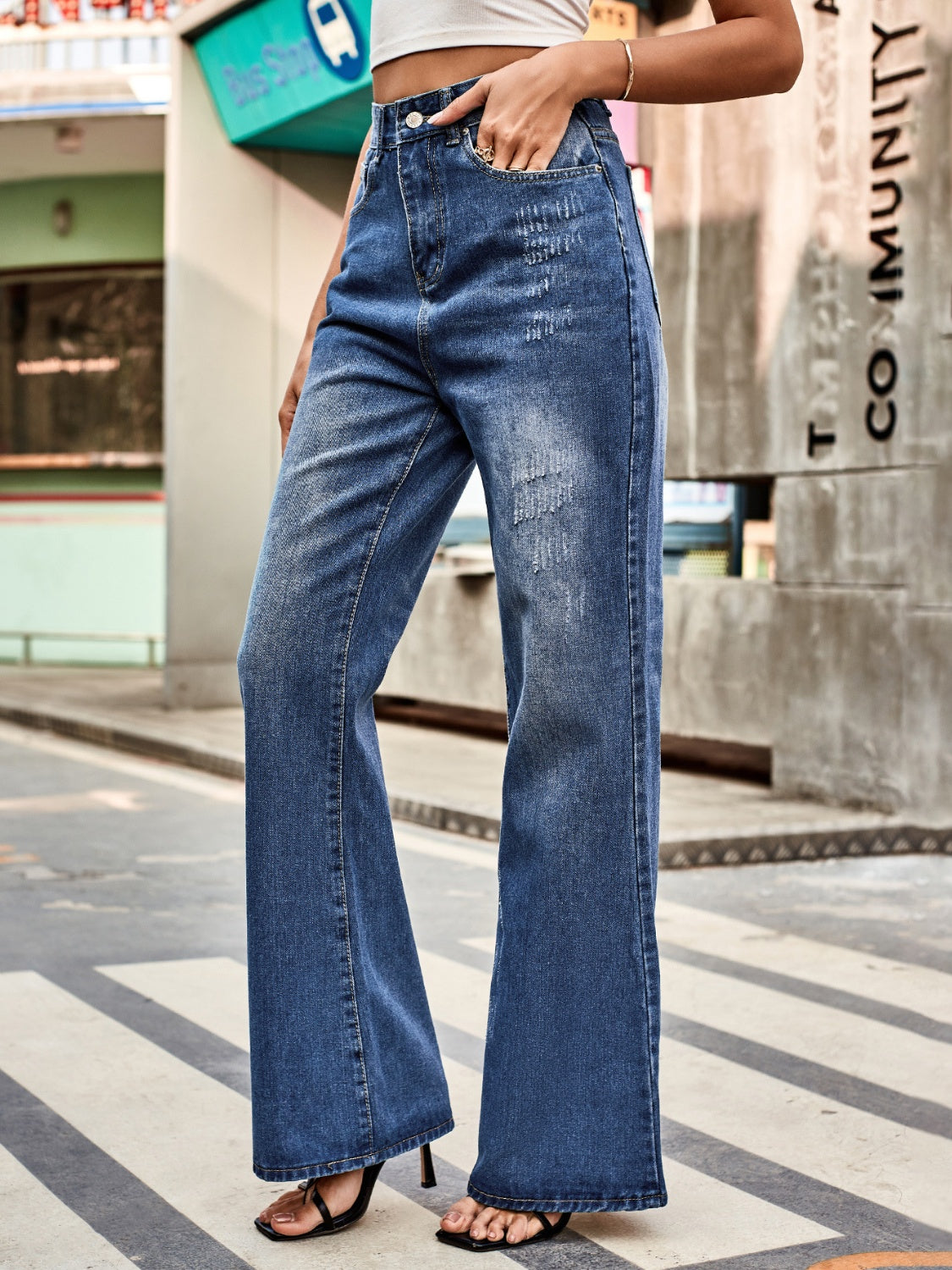 High Rise Bootcut Jeans with Pockets  Trendsi   