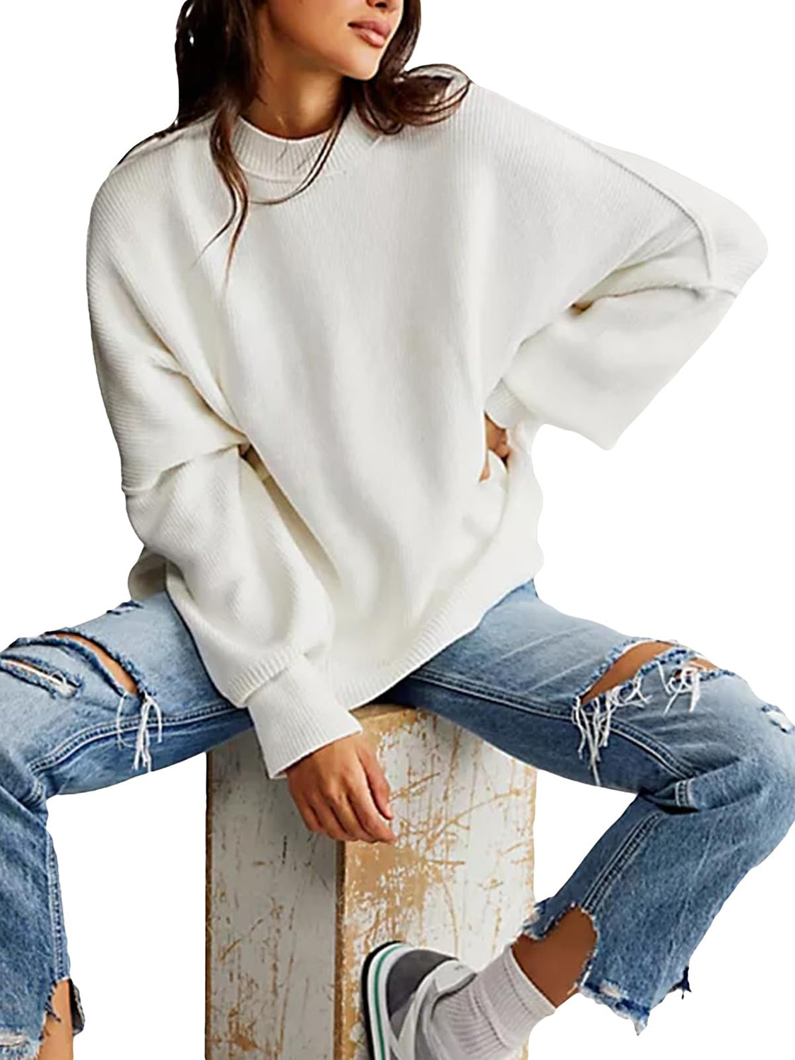 Round Neck Long Sleeve Sweater  Trendsi   