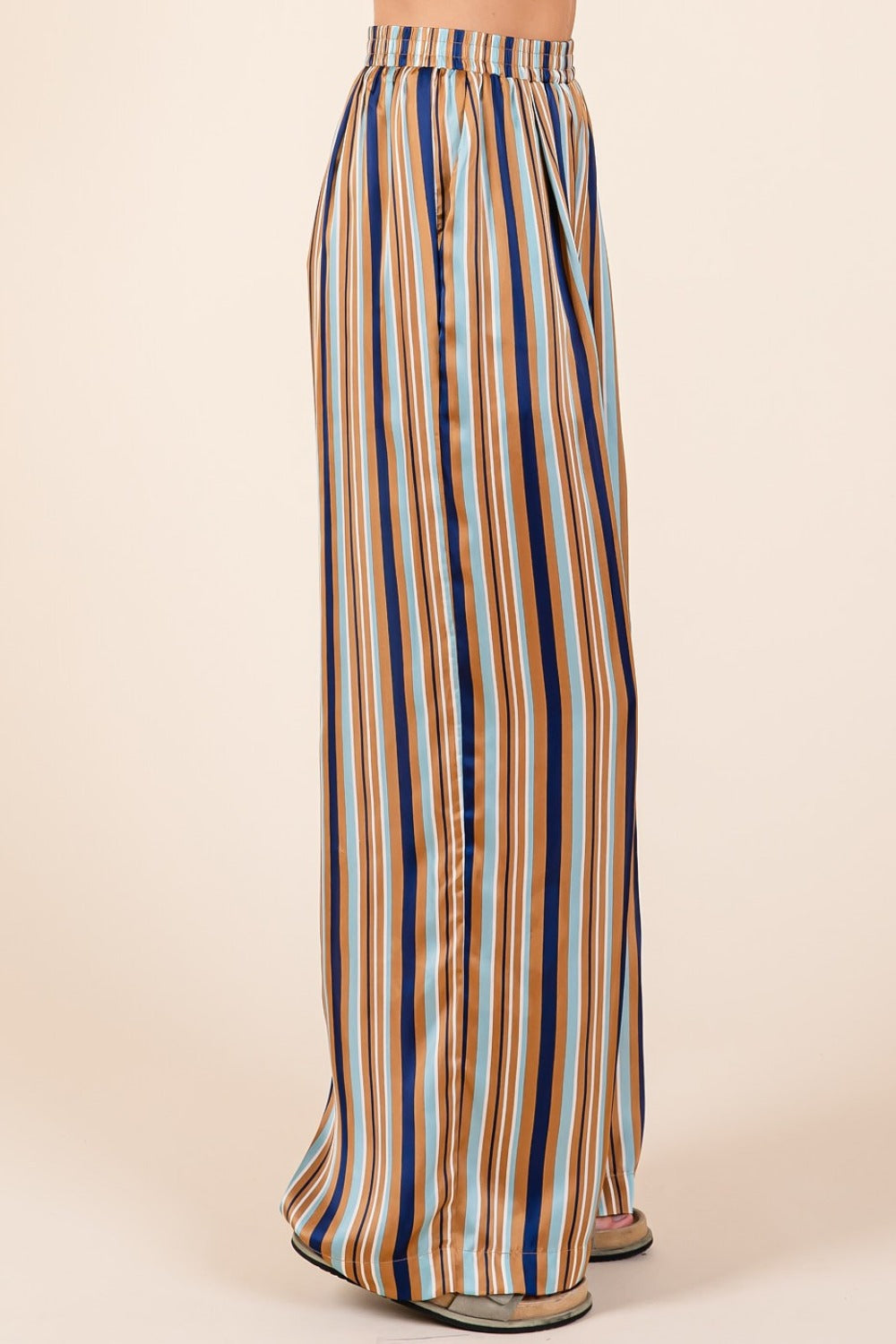 Mittoshop Striped Satin Elastic Waist Wide Leg Pants  Trendsi   