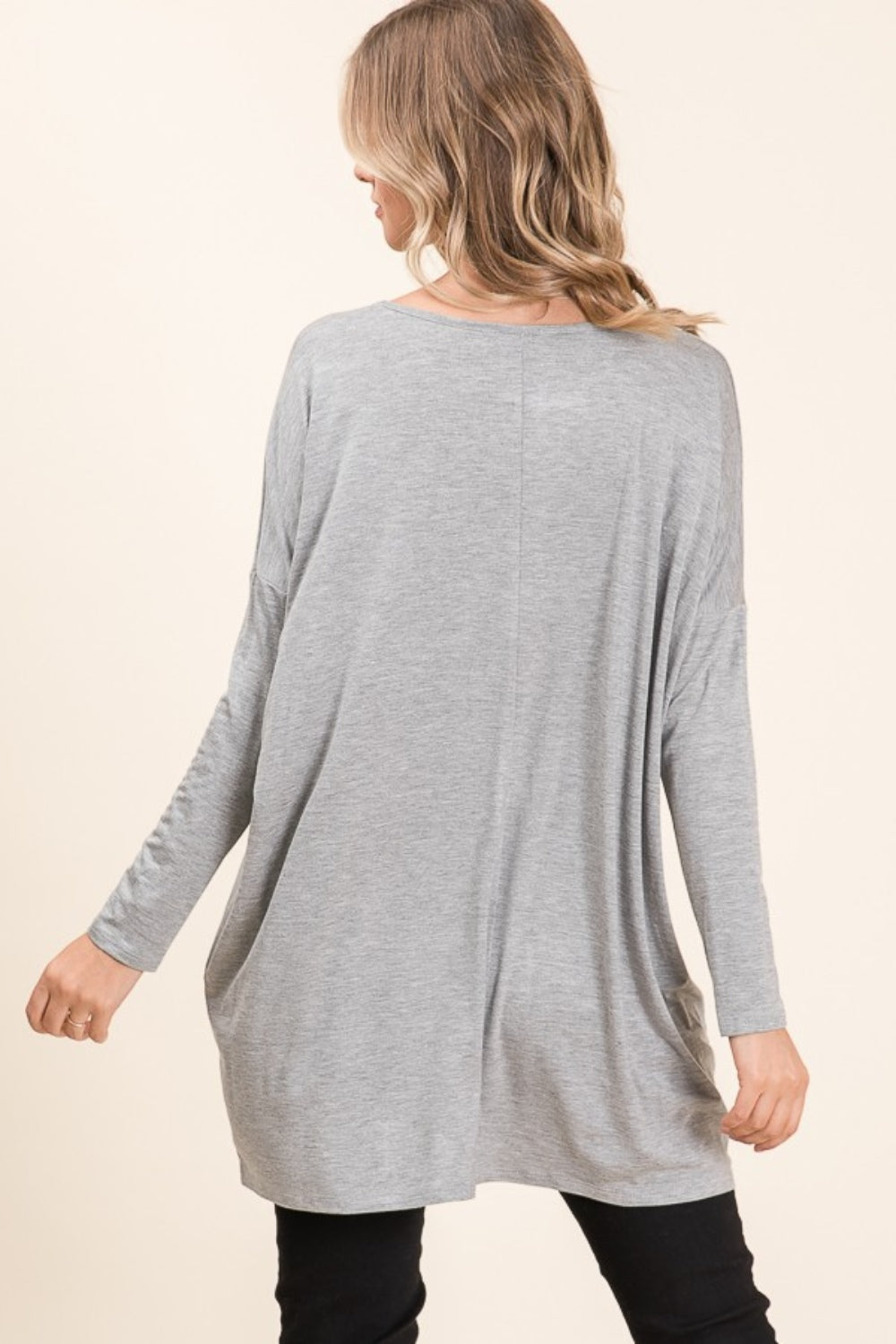 BOMBOM Round Neck Long Sleeve Oversized Top  Trendsi   